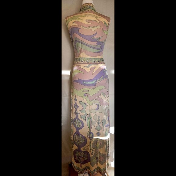 Emilio Pucci Vintage 1960s Pastel Abstract Button-Up Silk Dress - Picture 2 of 3
